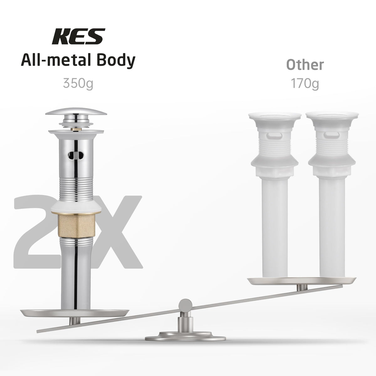 KES 18-8 stainless steel chrome finish offers rustproof durability and shine.