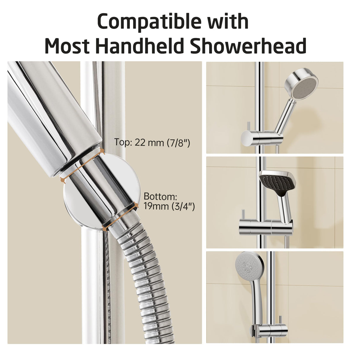 KES adjustable handheld holder moves up and down the rail
