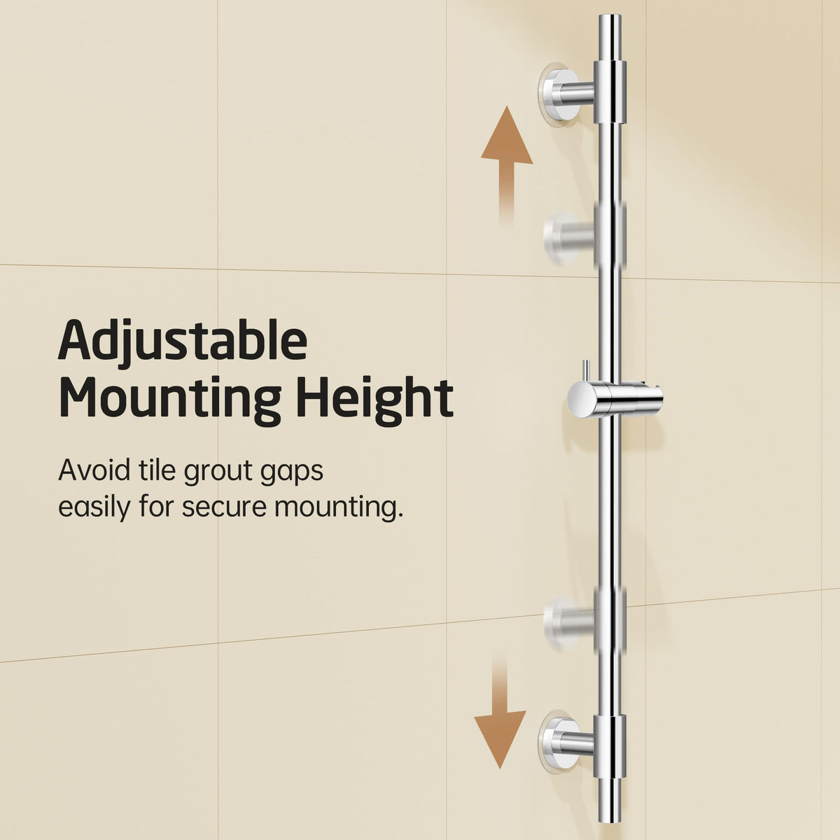 KES adjustable brackets align with holes or grout lines for flexible setup