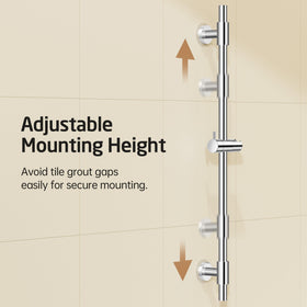 KES adjustable brackets align with holes or grout lines for flexible setup