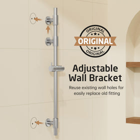KES adjustable handheld shower holder on bar for easy height changes.