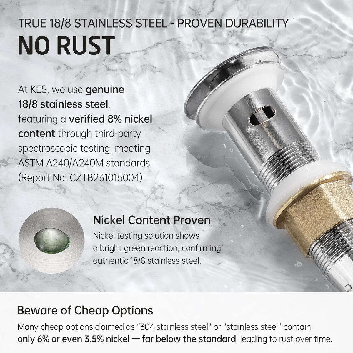 KES anti-clog drain strainer catches hair and debris to prevent blockages.