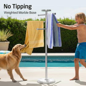 KES brushed finish outdoor towel rack enhances modern patio aesthetics.