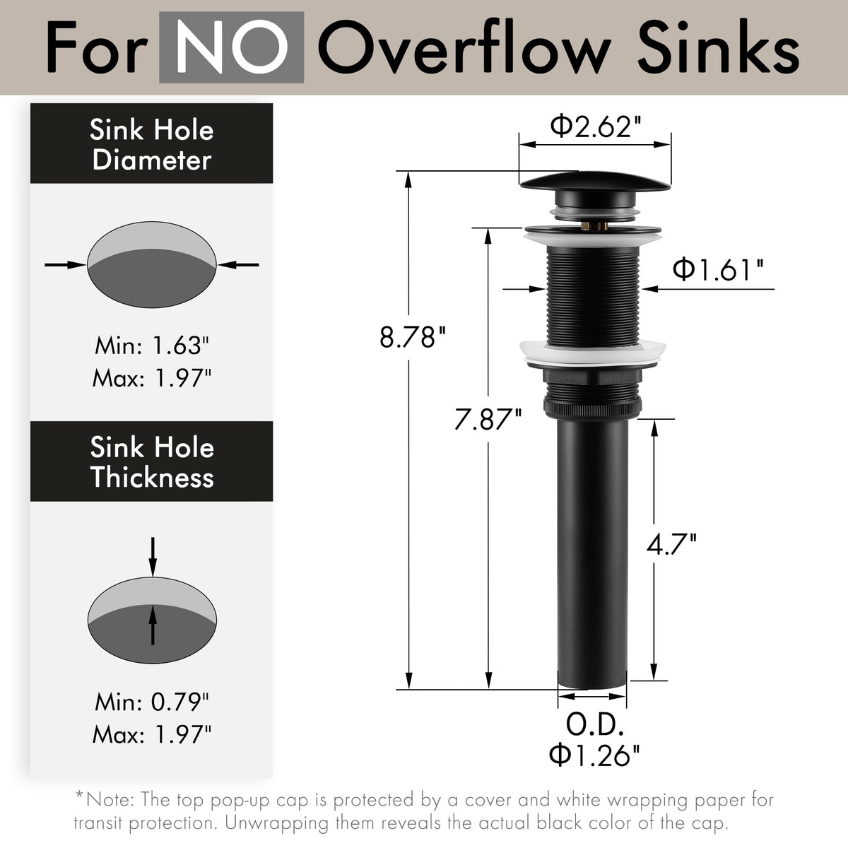 KES drain hole diameter 1.6-1.9 inches