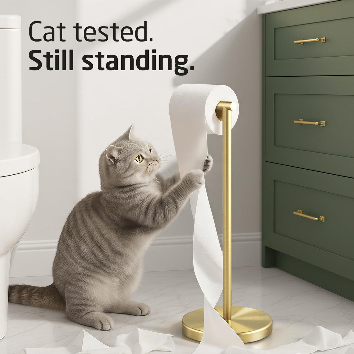 KES Gold toilet paper holder assembled view highlights quick setup
