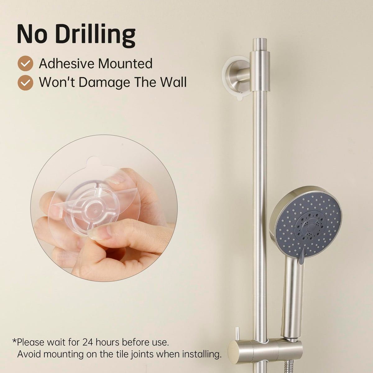 Adjustable brackets on the KES shower bar align with existing holes for flexible placement