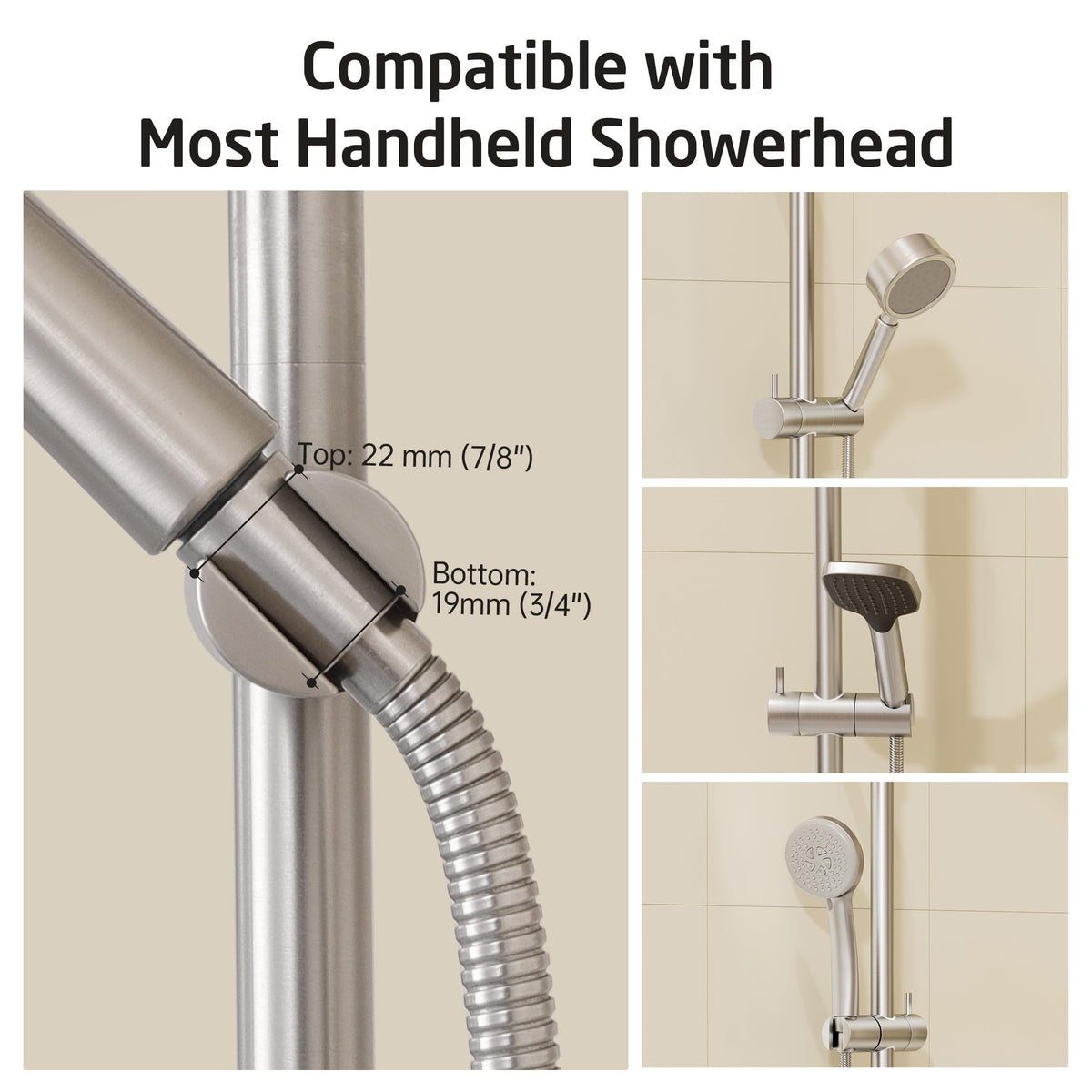 Brushed stainless finish on the KES shower bar blends with modern decor