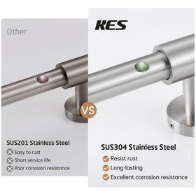 Extra-long 30.7-inch rail on the KES shower bar supports versatile handheld heights