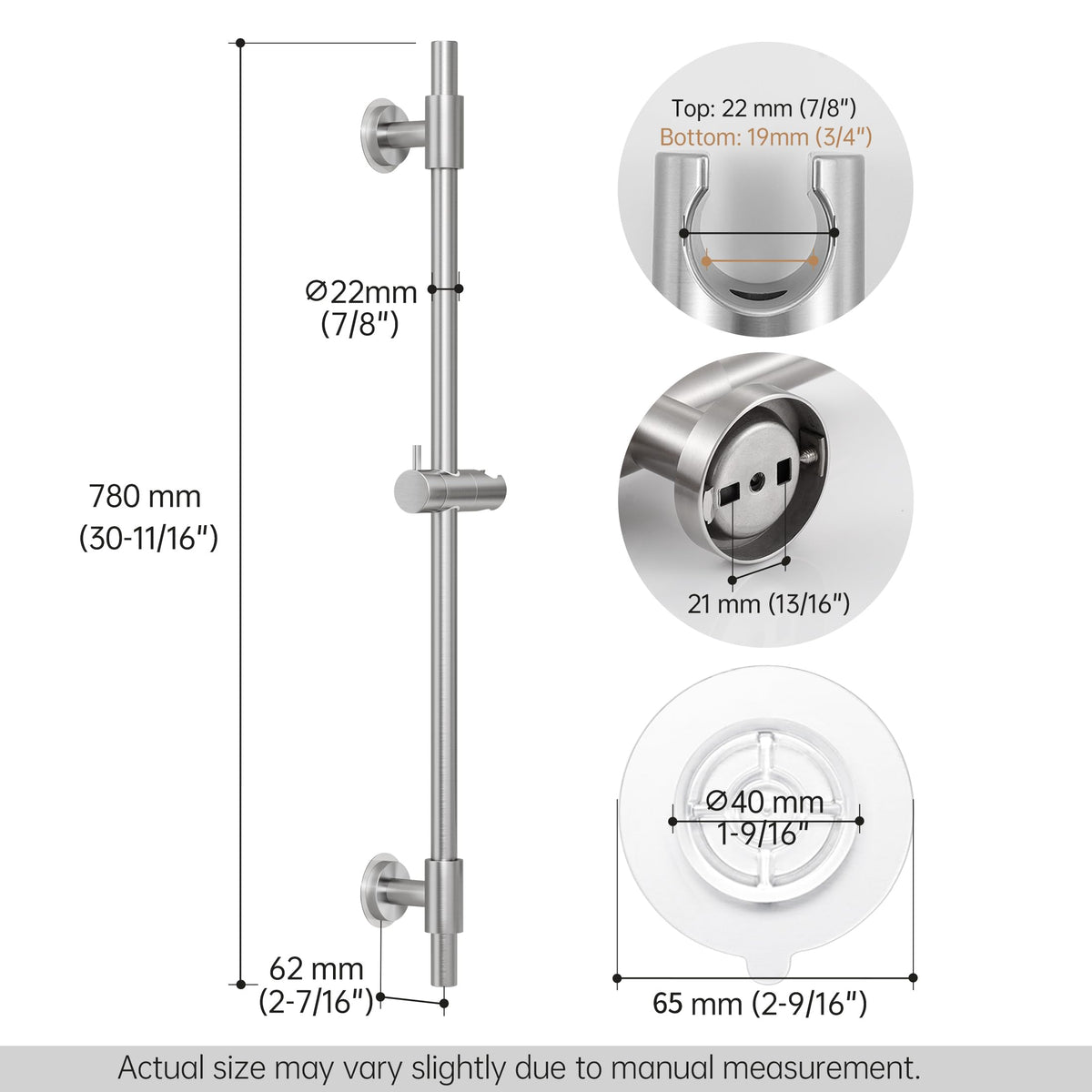 Universal-fit brackets accommodate various hole patterns and grout lines