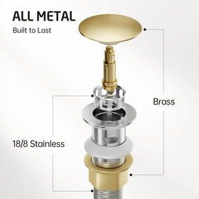 KES pop-up drain with brass bolt and stainless spring delivers reliable operation.