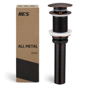 KES pop-up drain in oil rubbed bronze enhances vessel sinks with a rust-resistant finish.