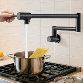 KES Pot Filler with extended 25.6-inch arm over stove for easy reach.