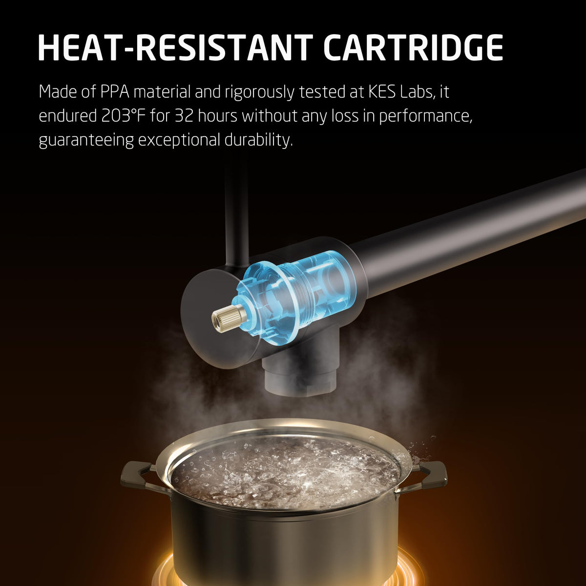 KES Pot Filler double swing arm shows 360-degree flexibility.