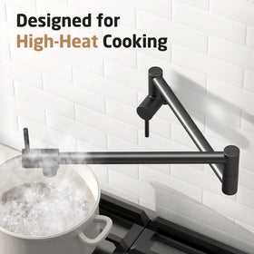 KES Pot Filler wall mount in black for a sleek kitchen profile.