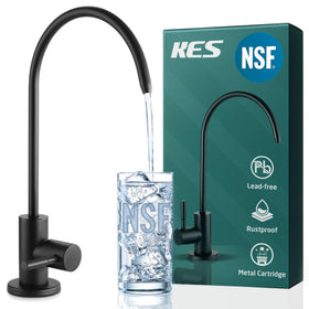 KES RO faucet matte black front view, modern kitchen style with lead-free design