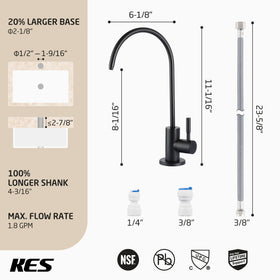 KES RO faucet matte black side view, sleek silhouette and durable finish