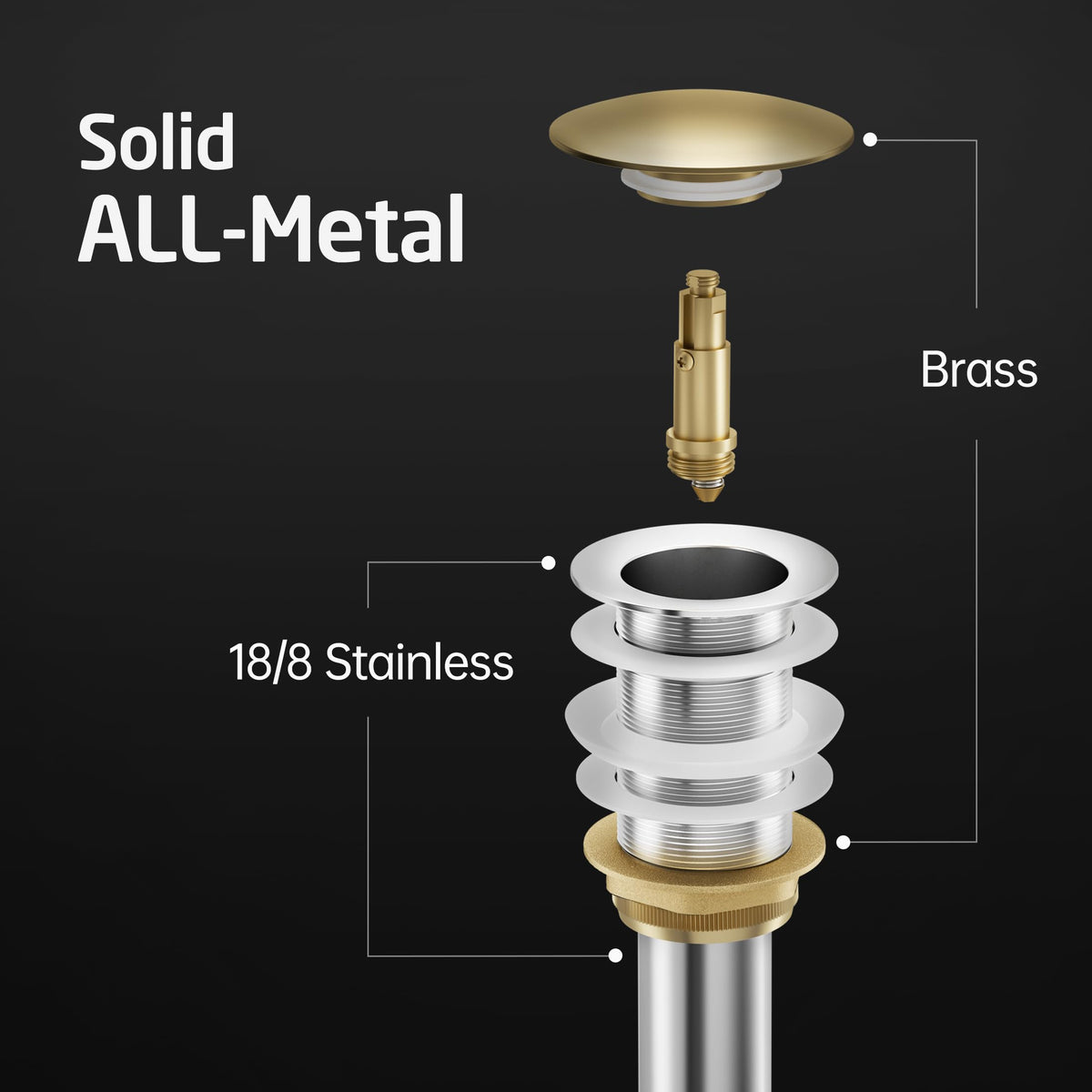 KES S2008D-BN pop-up stopper in brushed nickel for easy operation