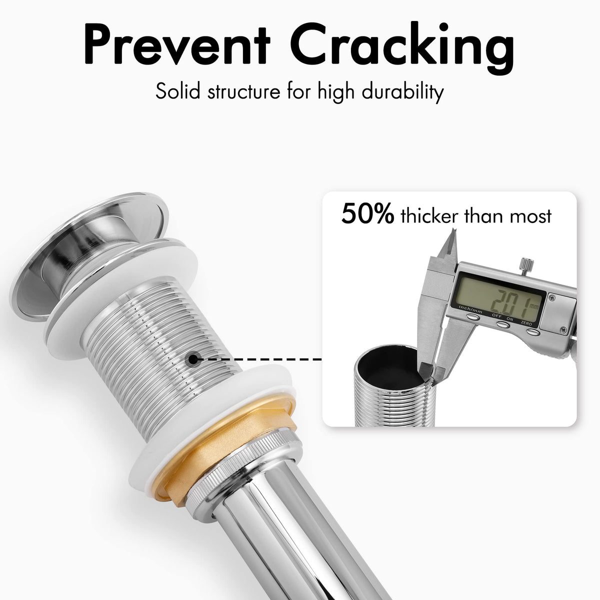 KES drain fits 1.6–1.9 inch hole without overflow.