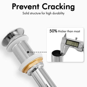KES drain fits 1.6–1.9 inch hole without overflow.