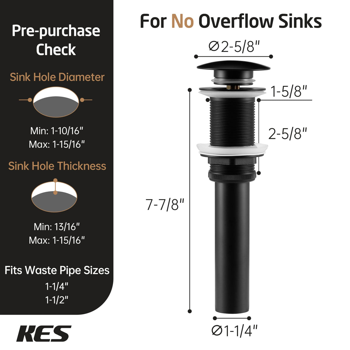 KES silicone gasket seal on the drain for tight anti-leak performance