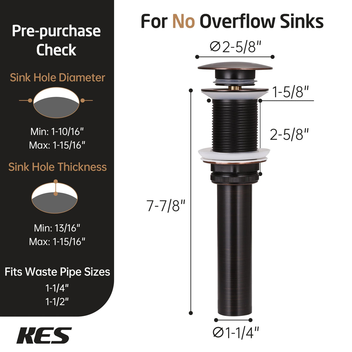 KES tailpiece nut 1.3 inches diameter for straightforward installation.