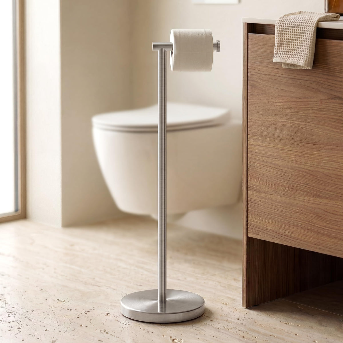 KES toilet paper holder stand at 26-inch height for easy reach