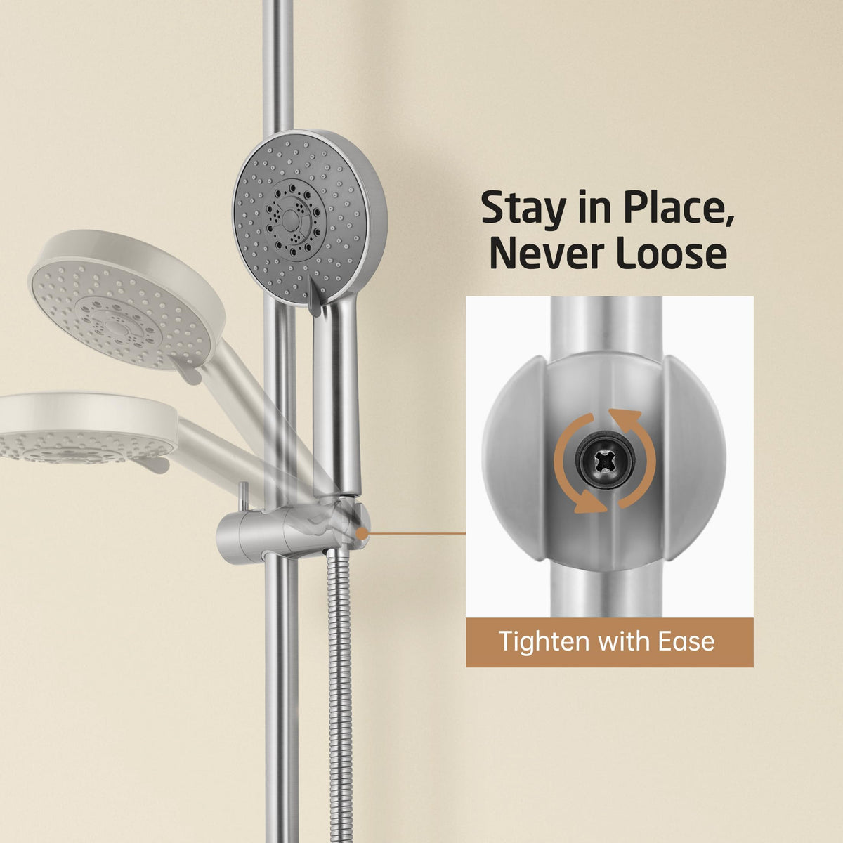 KES two adjustable brackets align with existing holes or grout lines.