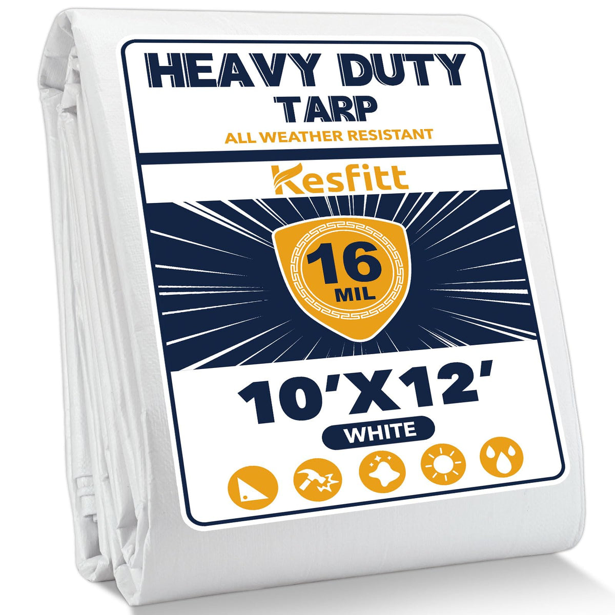 Kesfitt 16mil heavy-duty tarp provides waterproof coverage for equipment and materials.