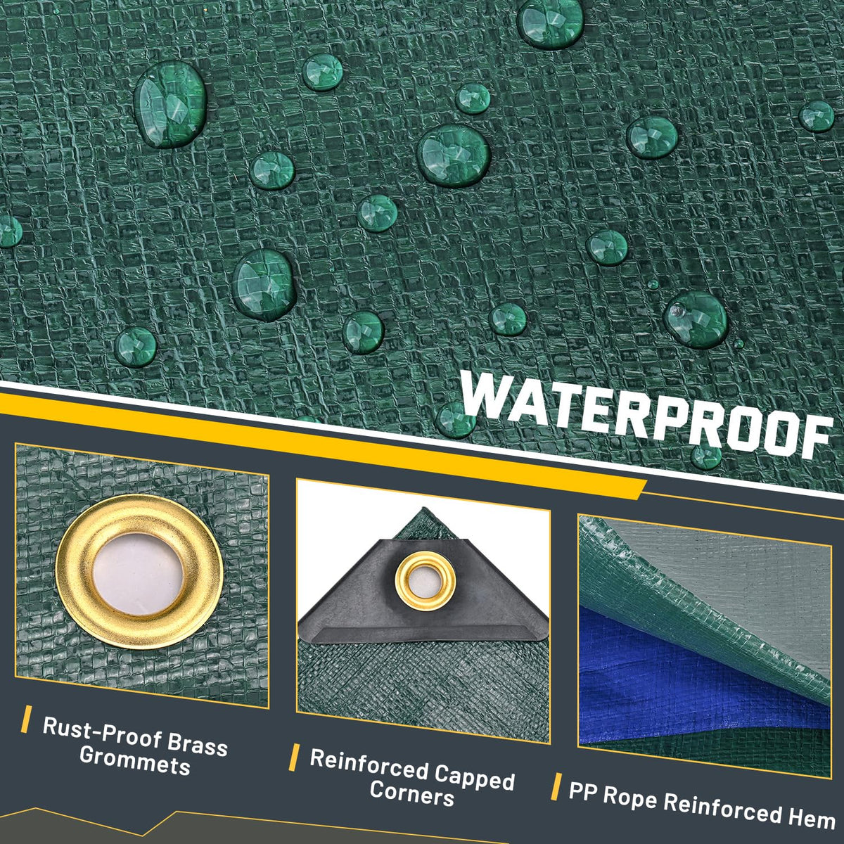 Kesfitt tarp with reinforced edges and rust-resistant grommets for secure wind resistance.