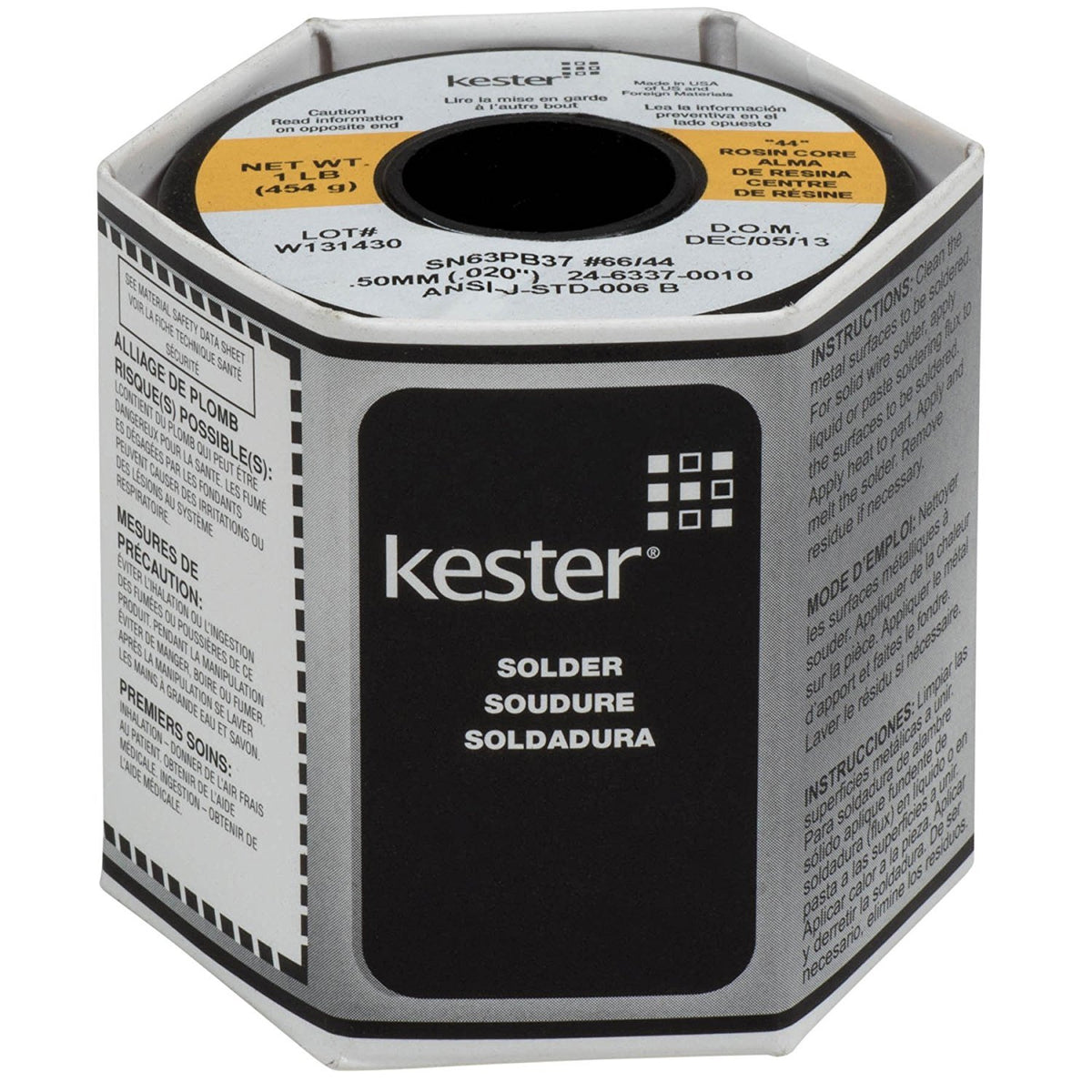 Kester 44 rosin-core solder spool for reliable flux-core soldering and bright joints.