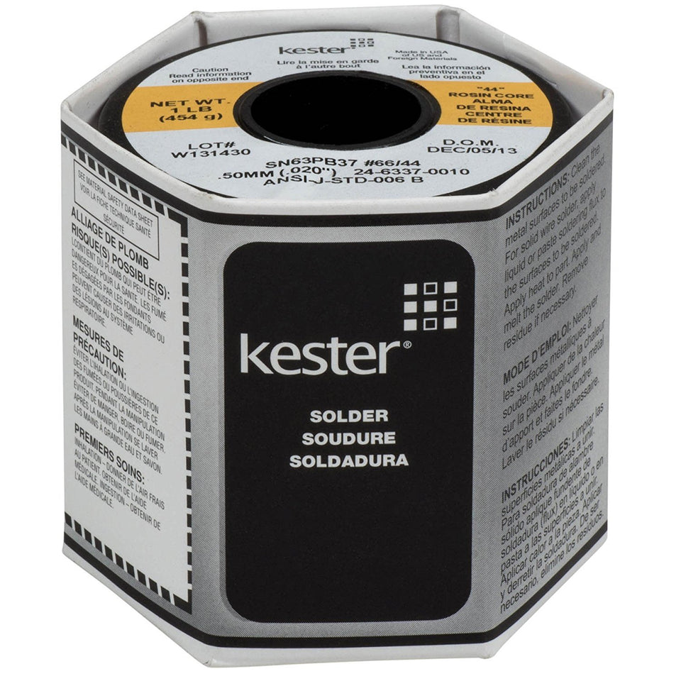Kester 44 rosin-core solder spool for reliable flux-core soldering and bright joints.