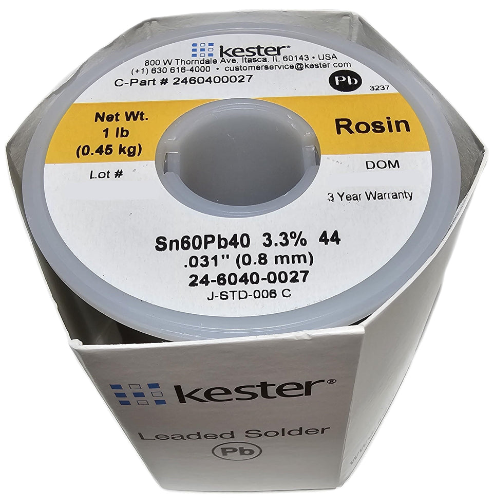 Kester 24-6040-0027 solder spool close-up highlighting flux core for reliable joints.