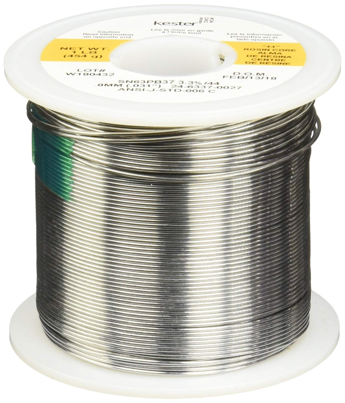 Kester 24-6337-0027 solder roll; 0.031 inch core for precise PCB work.