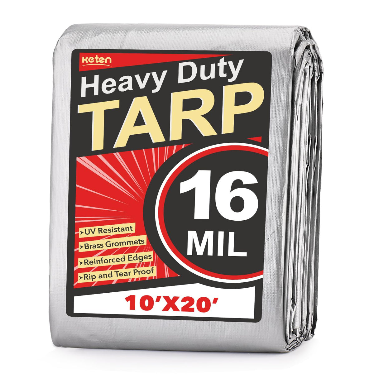 Keten heavy-duty 10x20 tarp showing rugged material and reinforced grommets for outdoor coverage.
