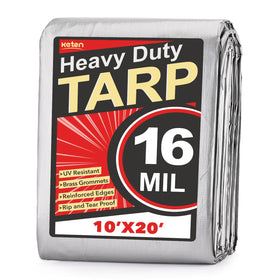 Keten heavy-duty 10x20 tarp showing rugged material and reinforced grommets for outdoor coverage.