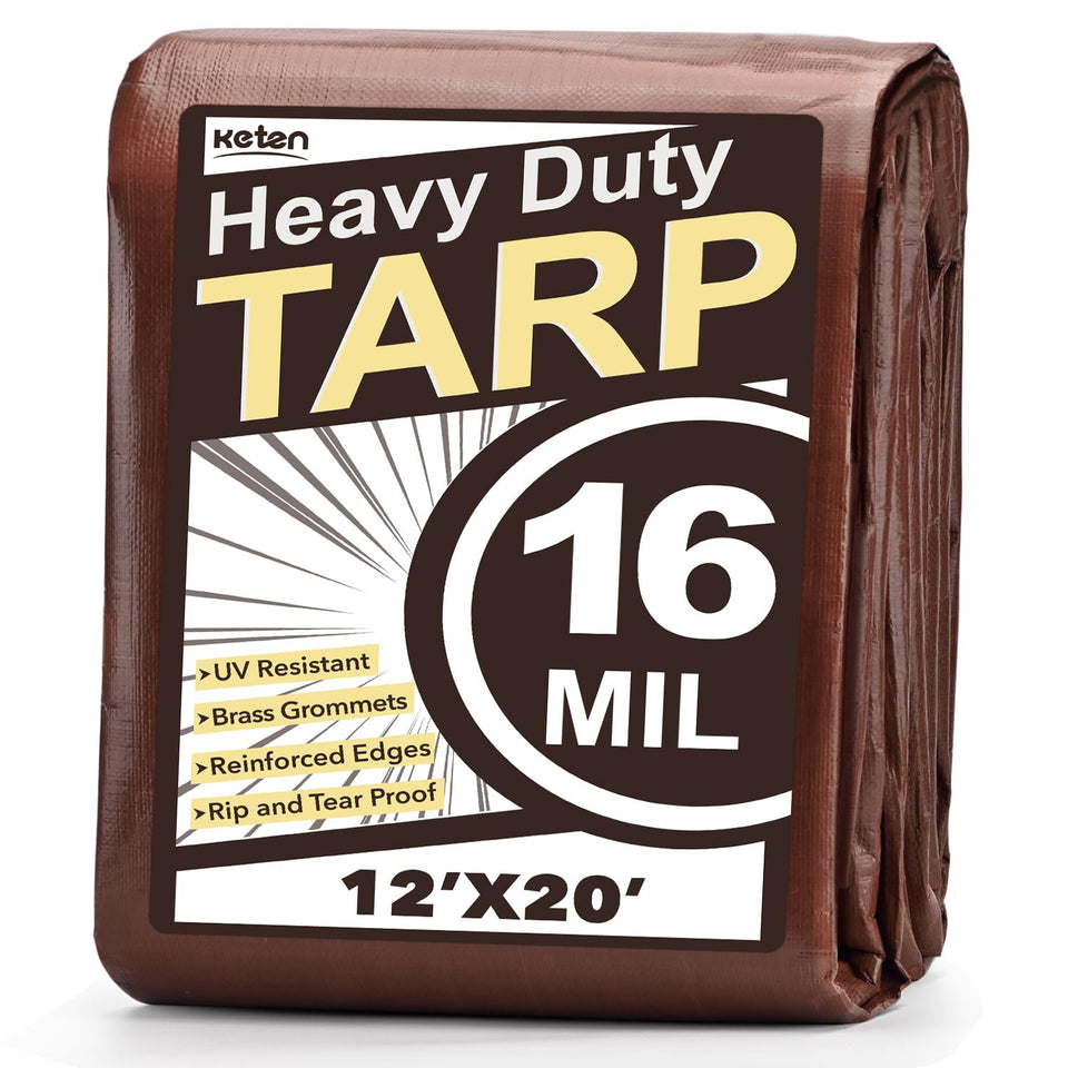 Keten tarp heavy-duty waterproof 12x20 in use protects gear from rain and sun.
