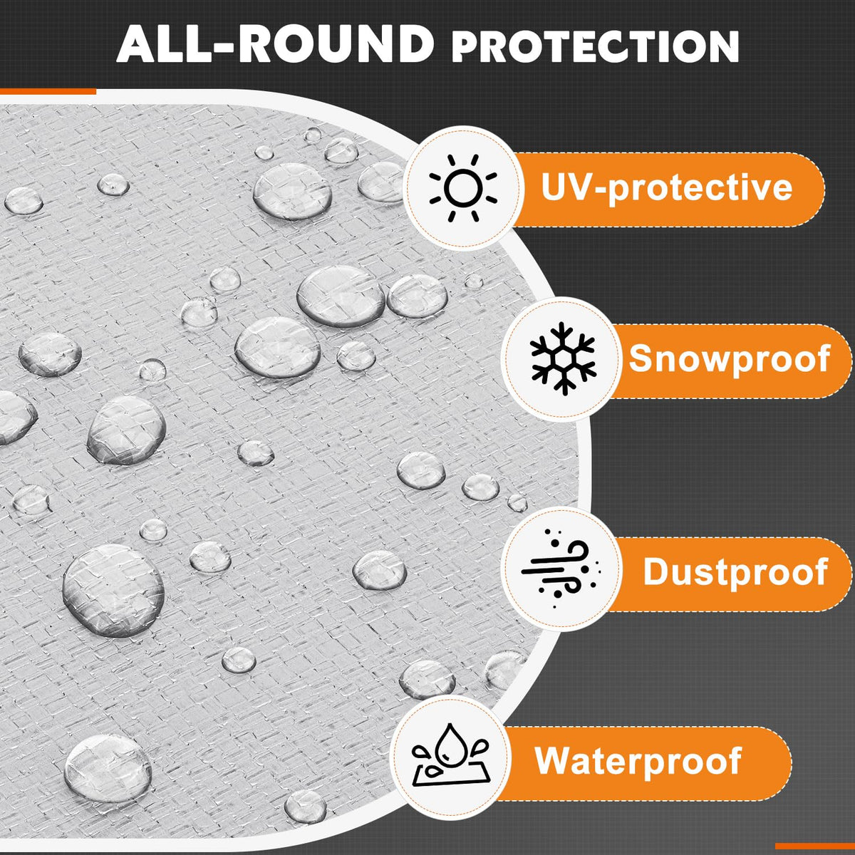 Keten tarp shields outdoor furniture from moisture and dust.
