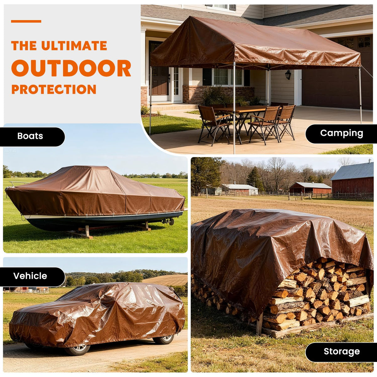 Keten Tarps versatile for roofs, camping, patios, and poolside storage.