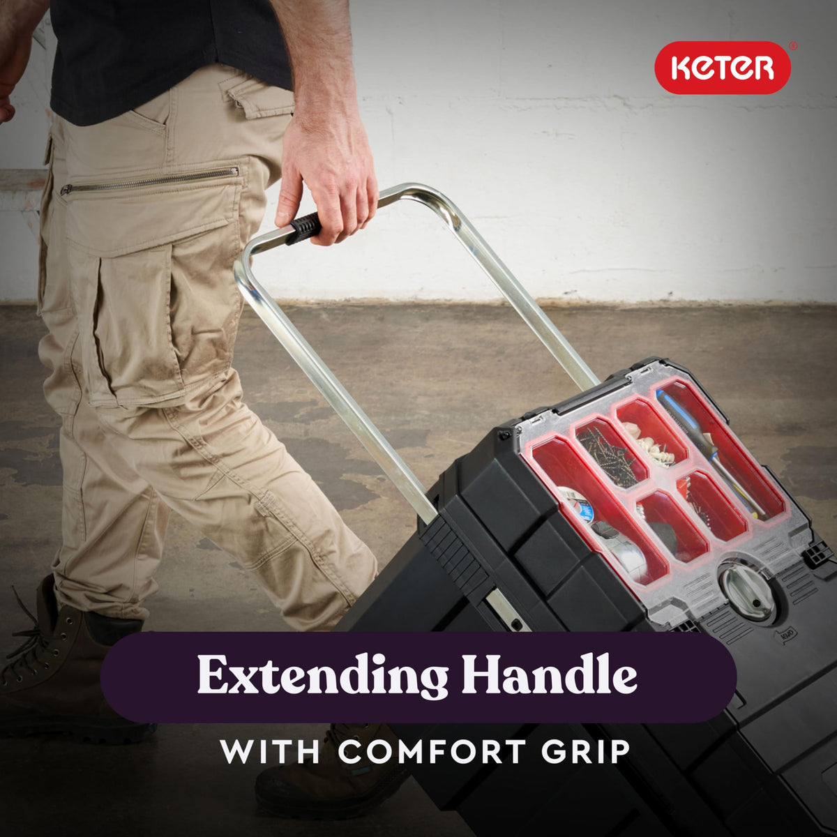 Keter Masterloader extendable handle simplifies rolling on job sites