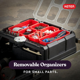 Keter Masterloader rolling tool chest open for on the go organization