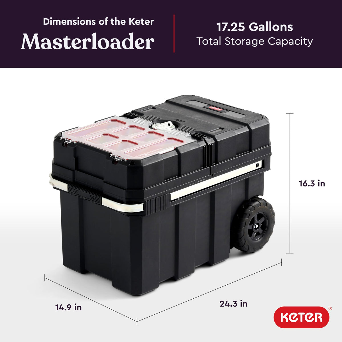 Keter Masterloader top bin slide reveals main storage space