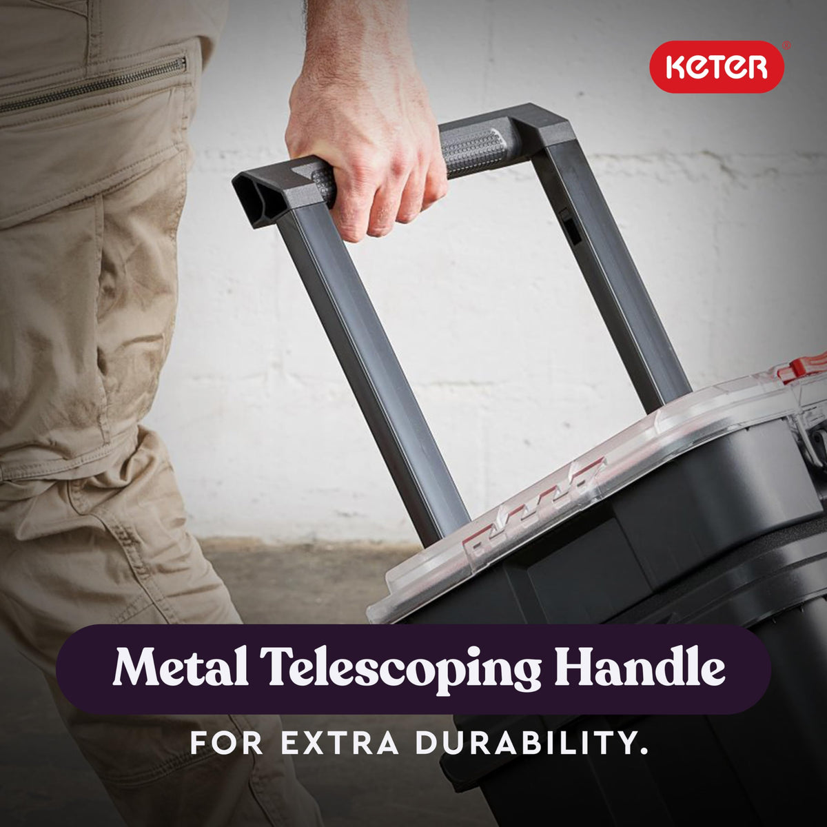 Keter Stack-n-Roll 7-inch wheels roll smoothly across shop floors.