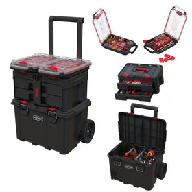 Keter Stack N’ Roll large rolling tool box with easy-grip handles for transport
