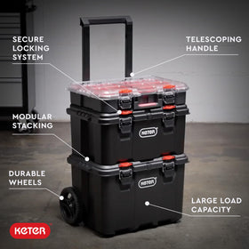 Keter Stack-n-Roll toolbox shown for quick tool access on projects.