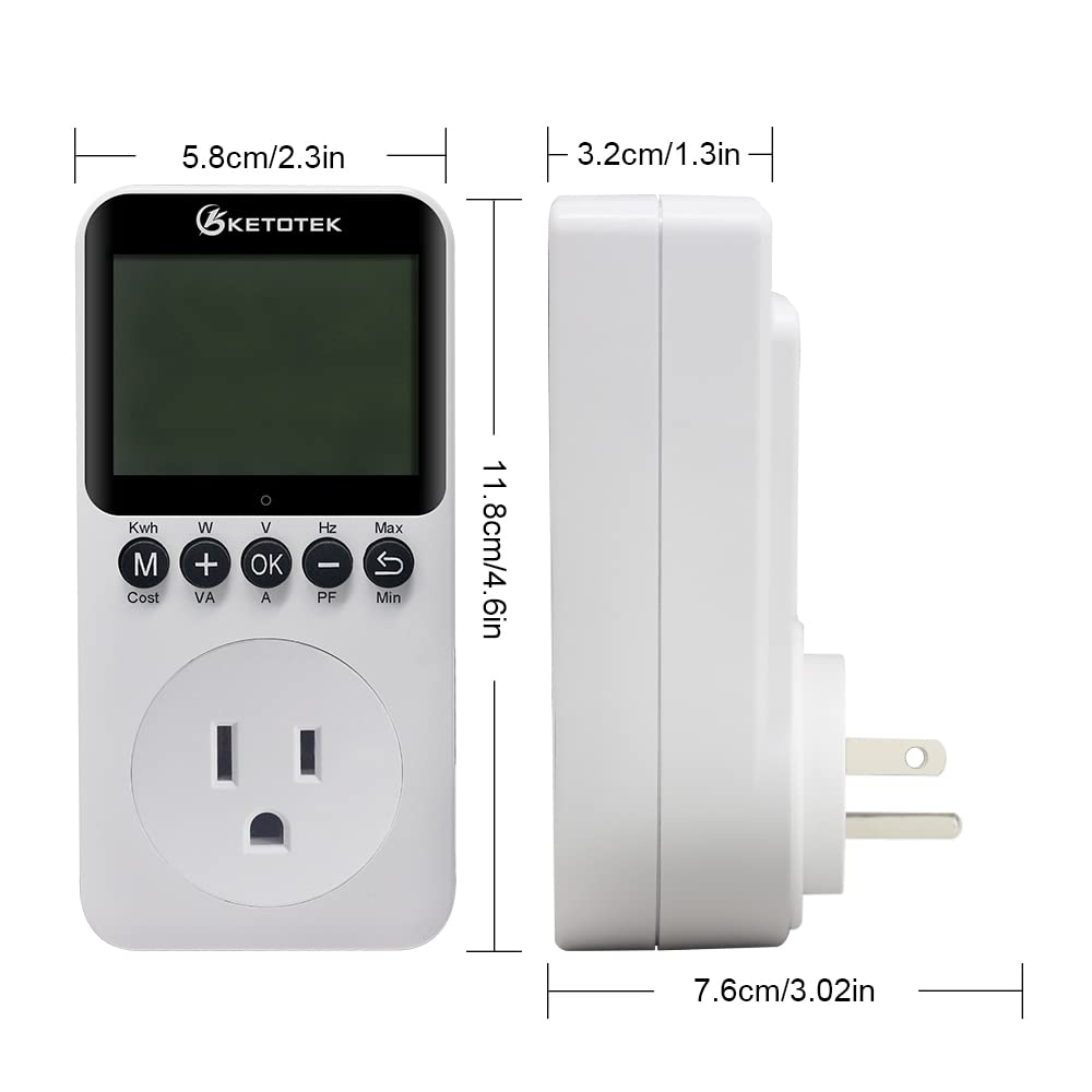 KETOTEK Plug-in meter with auto cost display helps estimate monthly bills.