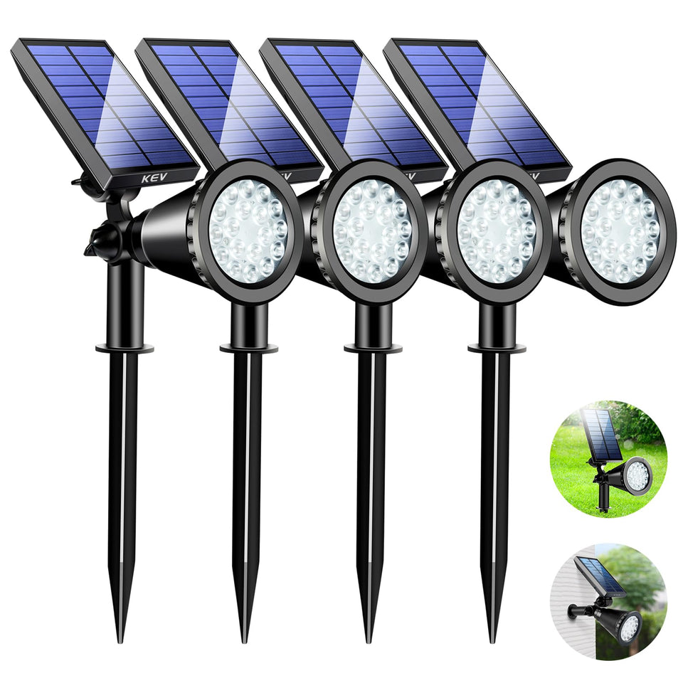 KEV 800-lumen solar spotlight on driveway enhances safety and curb appeal.