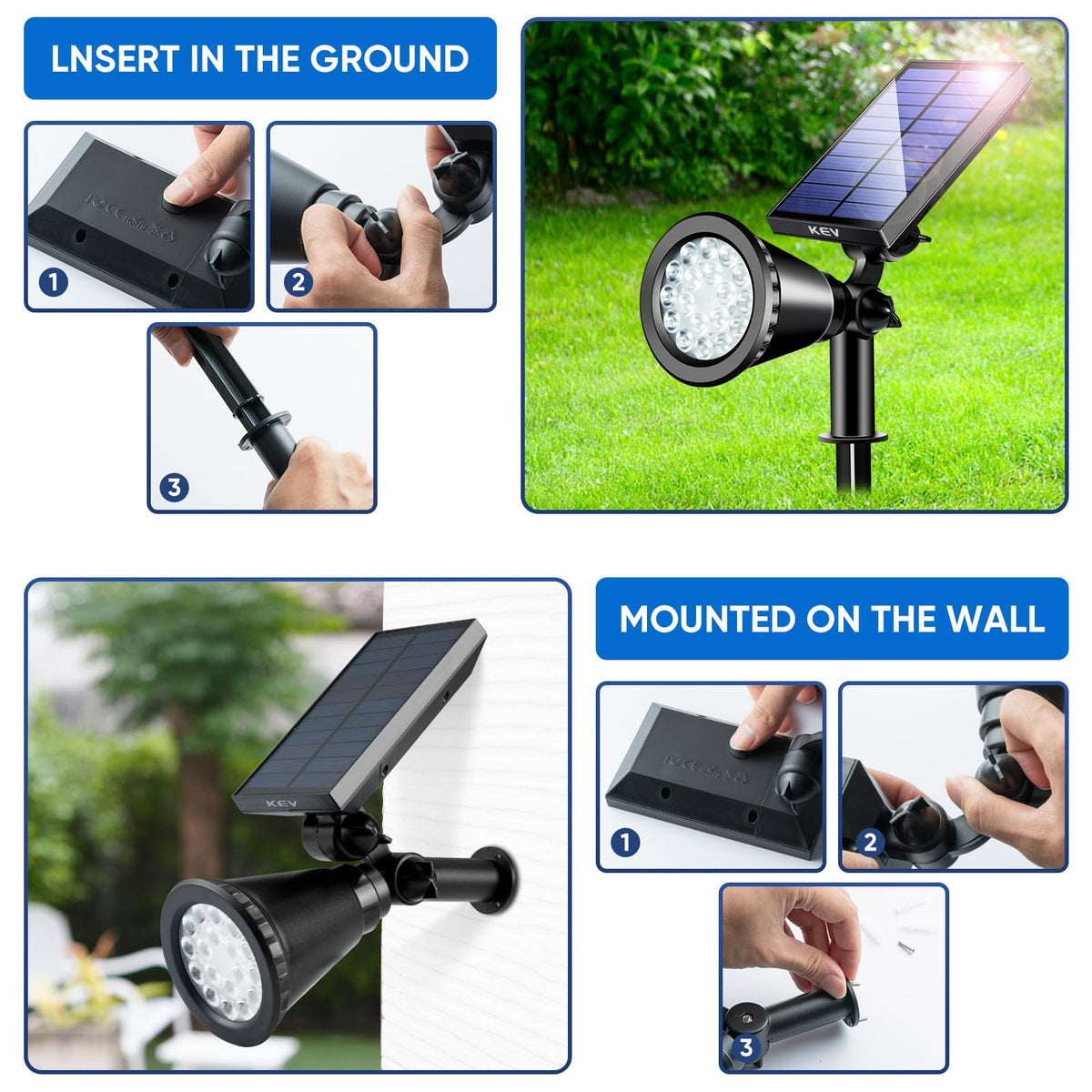 KEV IP65 waterproof design withstands rain and snow for year-round use.