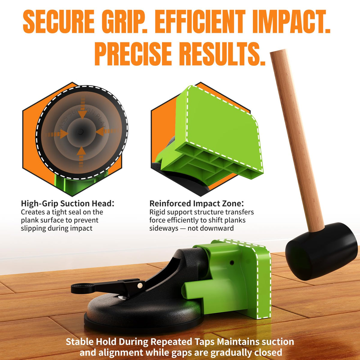 Kewery tool with suction handle showing precise movement along plank gap