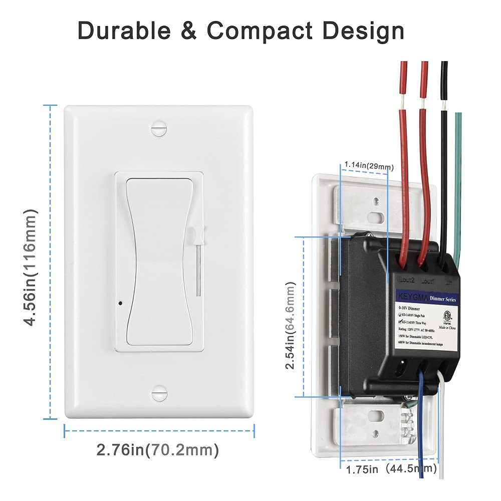 KEYGMA 0-10V dimmer slider control provides smooth brightness adjustments.
