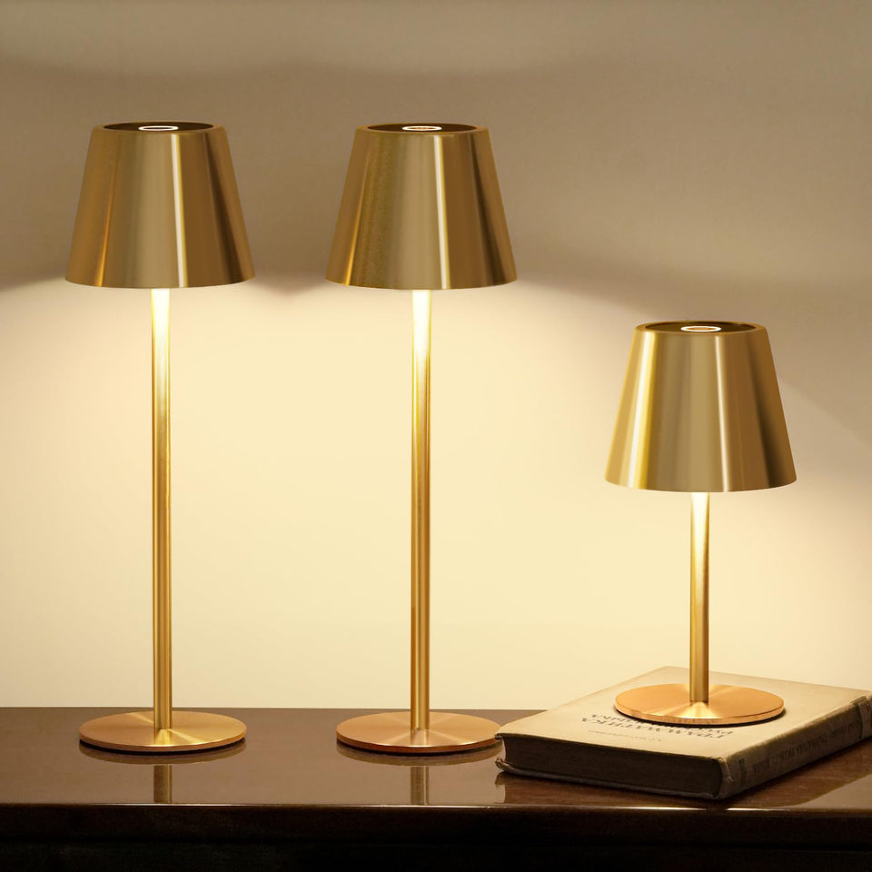 Keysays cordless table lamp top view shows brushed gold finish for elegant, portable lighting.